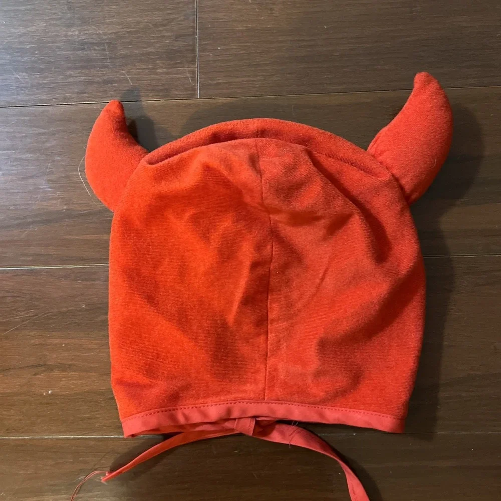Vtg 70s Handmade Red Devil Costume Child Devil's Horn Head Cover, Cape Sz 8-10Y